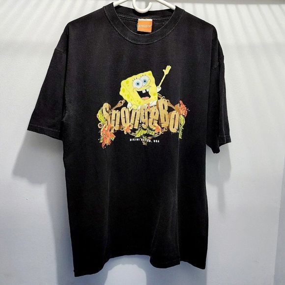 Spongebob Bikini Bottom Vintage 2002 USA Made Shirt Black OG Nickelodeon Size XL - Picture 1 of 6